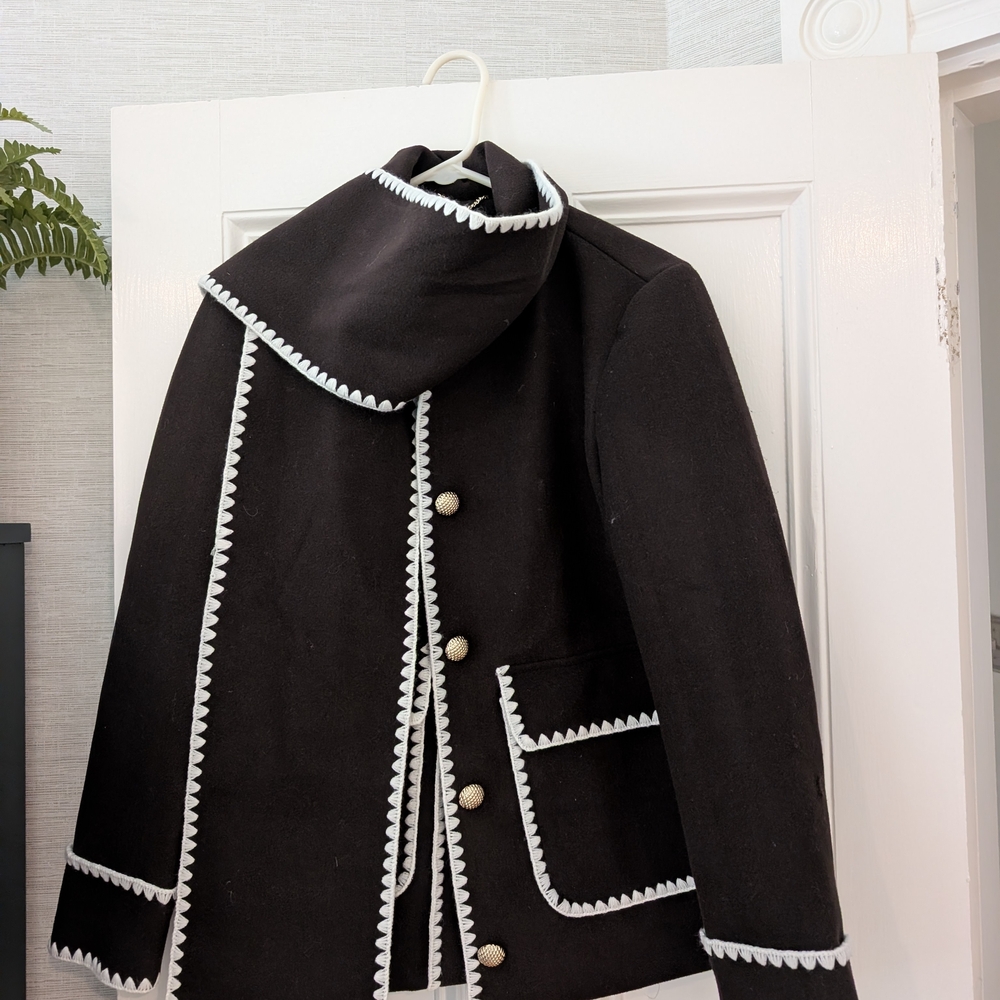 Kensie Whipstitch Detail Coat with Attached Scarf